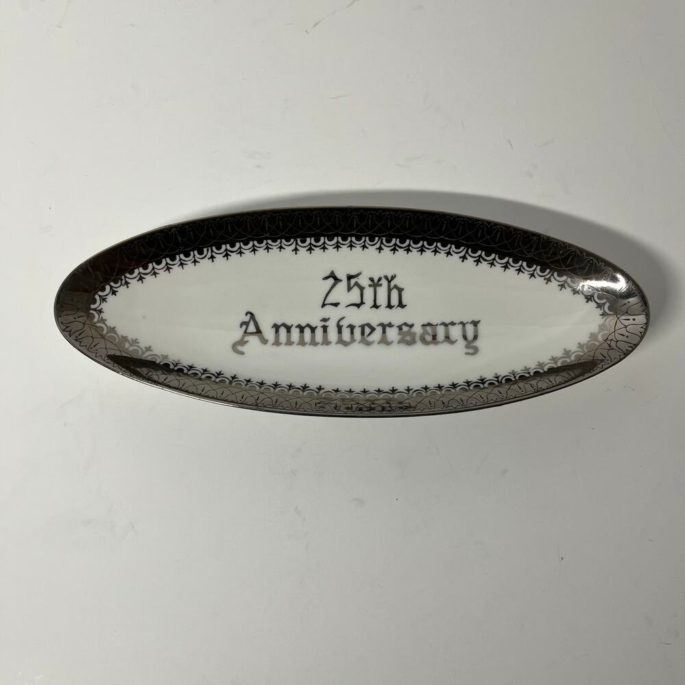 Vintage Norcrest Fine China 25th Anniversary Trinket Dish Tray B-392 Silver Trim